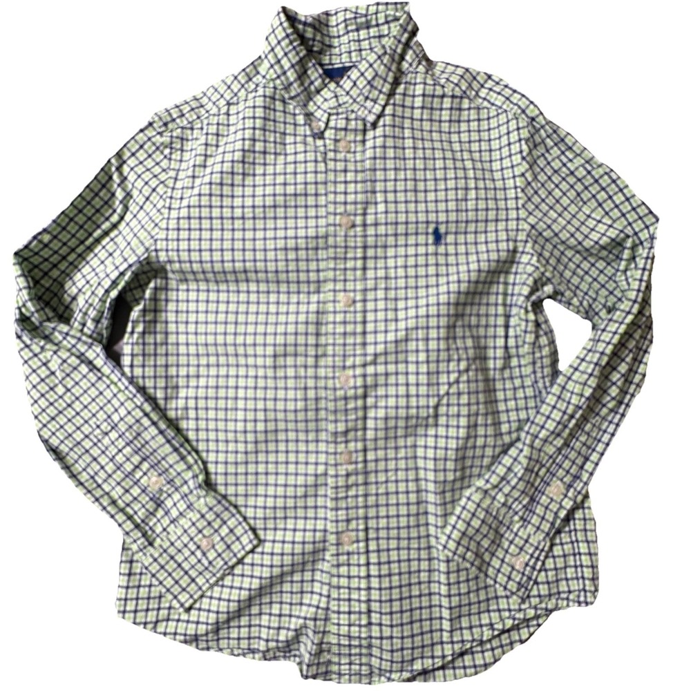 Polo Ralph Lauren Boys Long Sleeve Button Down Shirt Green/Blue Size M 10-12